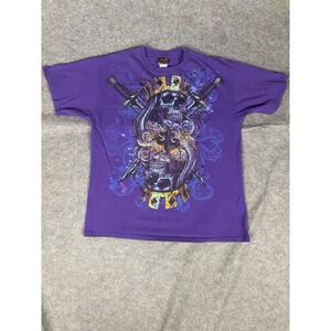 Miami Ink Skull Crown‎ Swords Graphic T Shirt Purple Mens Large